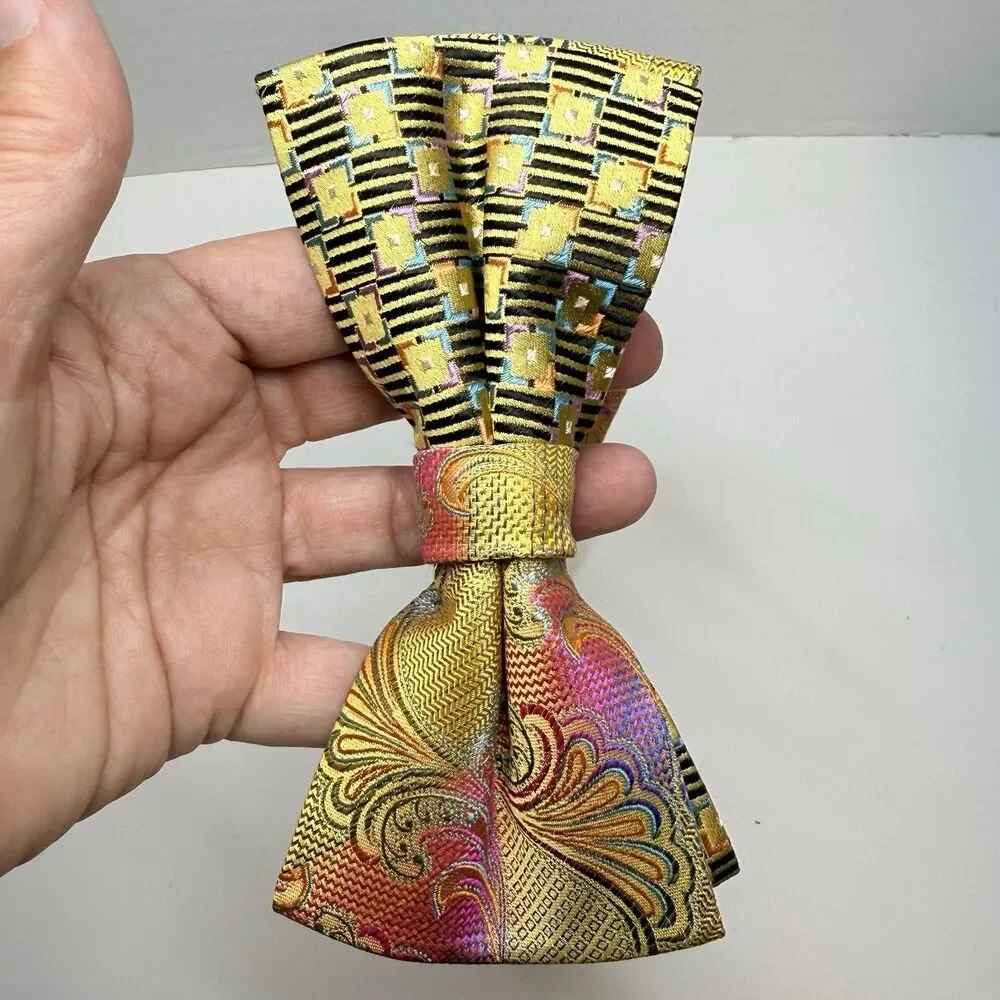 Robert Lewis Bright Colored Mixed Print 100% Silk Pre-Tied Adjustable Bow Tie